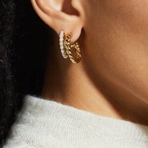 Bauble Bar Waverly Imitation  Pearl and Twist Double Row Hoop Earrings